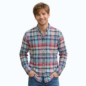 Nordstrom Men's Shop Plaid Shirt L Trim Fit 100% Cotton Button Down Casual